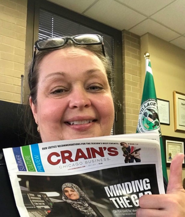 Mayor Dr. Sandra Bury of Oak Lawn expresses pride at Aneesa making the cover of Crain’s in 2018